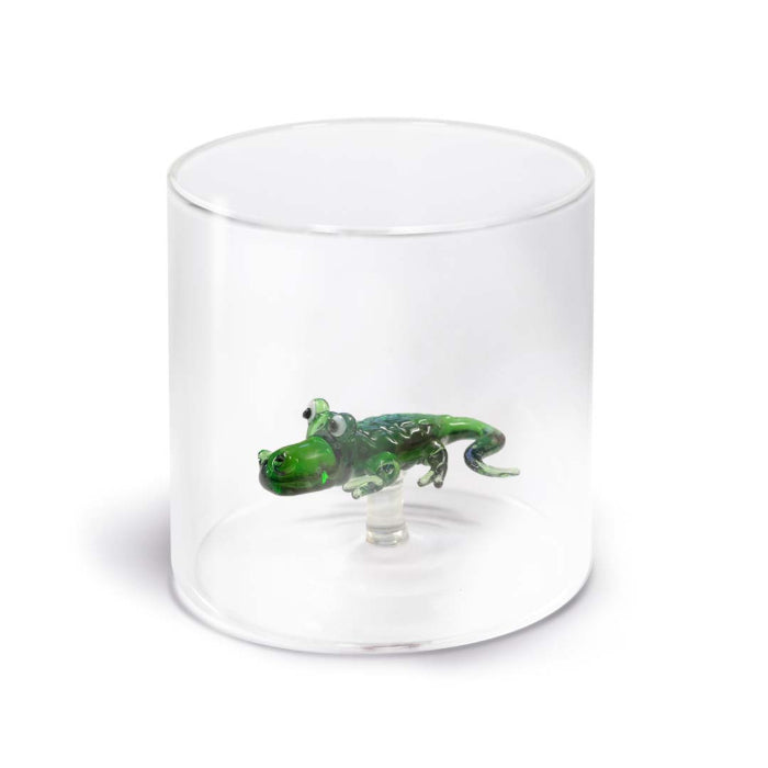 Bicchiere in vetro borosilicato con soggetto in vetro colorato all'interno