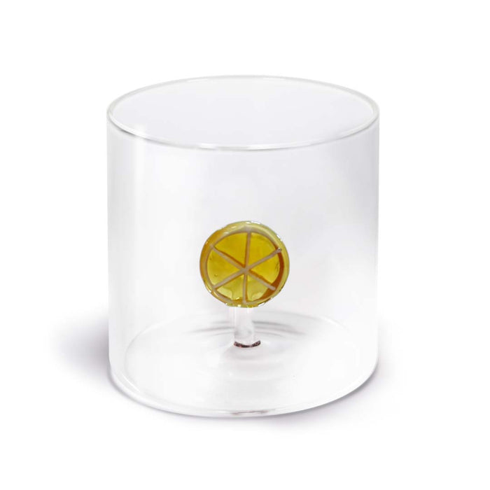 Bicchiere in vetro borosilicato con soggetto in vetro colorato all'interno