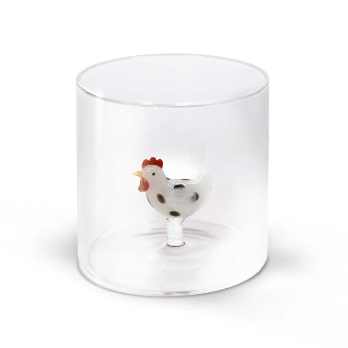 Bicchiere in vetro borosilicato con soggetto in vetro colorato all'interno