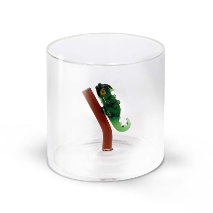 Bicchiere in vetro borosilicato con soggetto in vetro colorato all'interno
