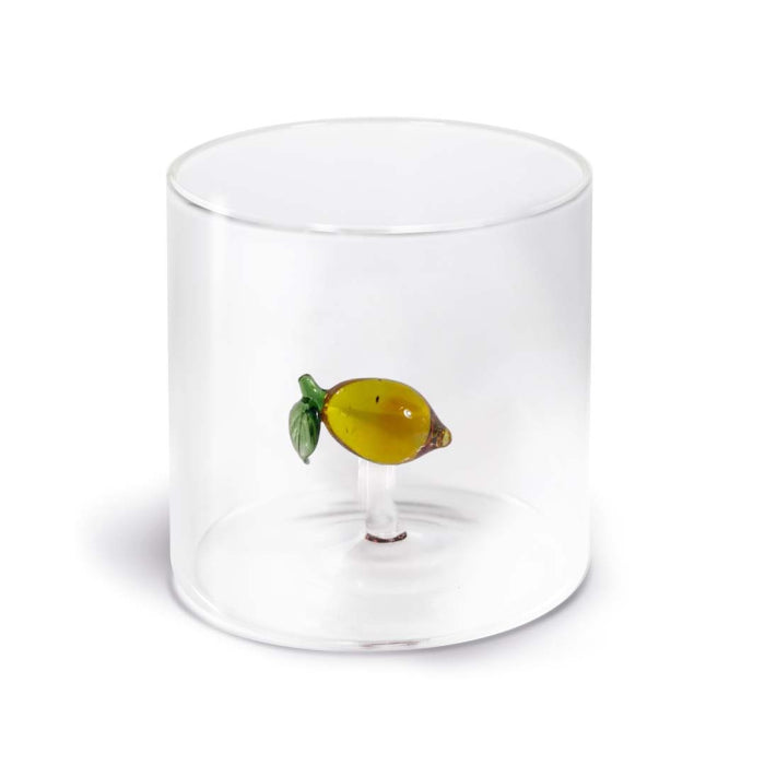 Bicchiere in vetro borosilicato con soggetto in vetro colorato all'interno