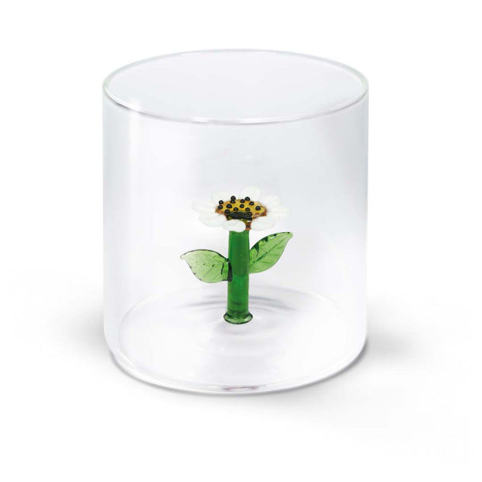 Bicchiere in vetro borosilicato con soggetto in vetro colorato all'interno