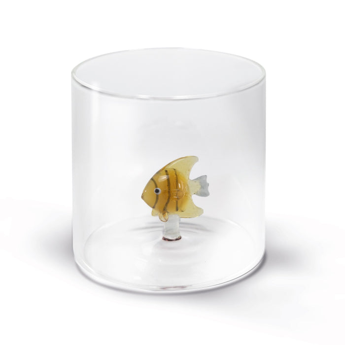 Bicchiere in vetro borosilicato con soggetto in vetro colorato all'interno