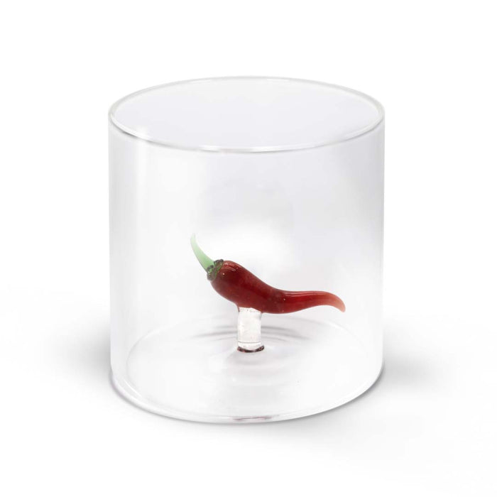 Bicchiere in vetro borosilicato con soggetto in vetro colorato all'interno