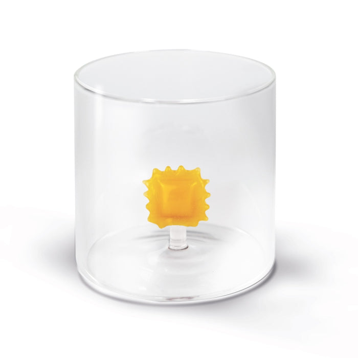 Bicchiere in vetro borosilicato con soggetto in vetro colorato all'interno