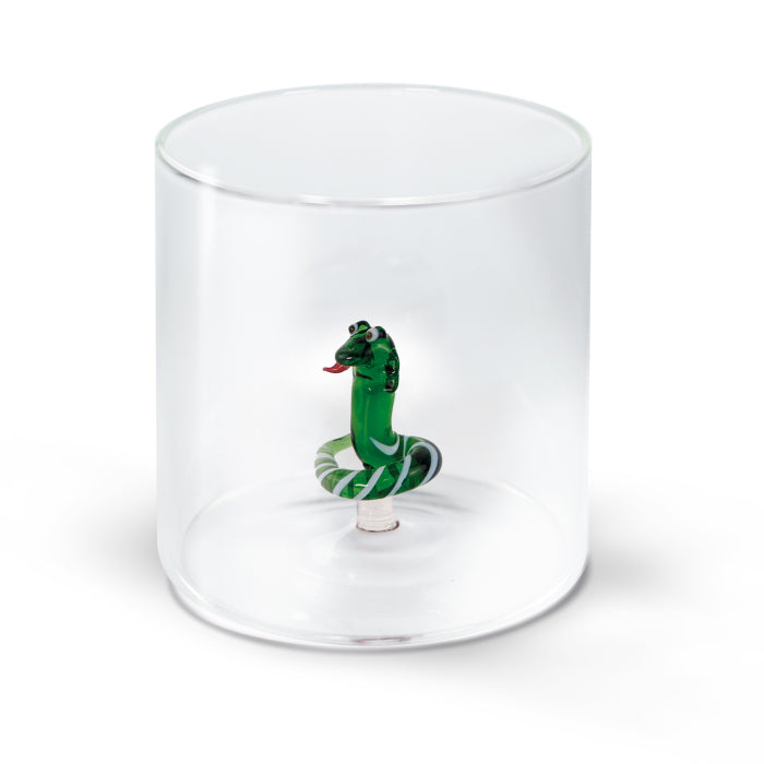 Bicchiere in vetro borosilicato con soggetto in vetro colorato all'interno