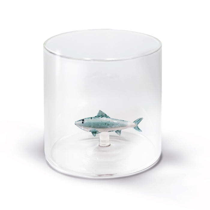 Bicchiere in vetro borosilicato con soggetto in vetro colorato all'interno