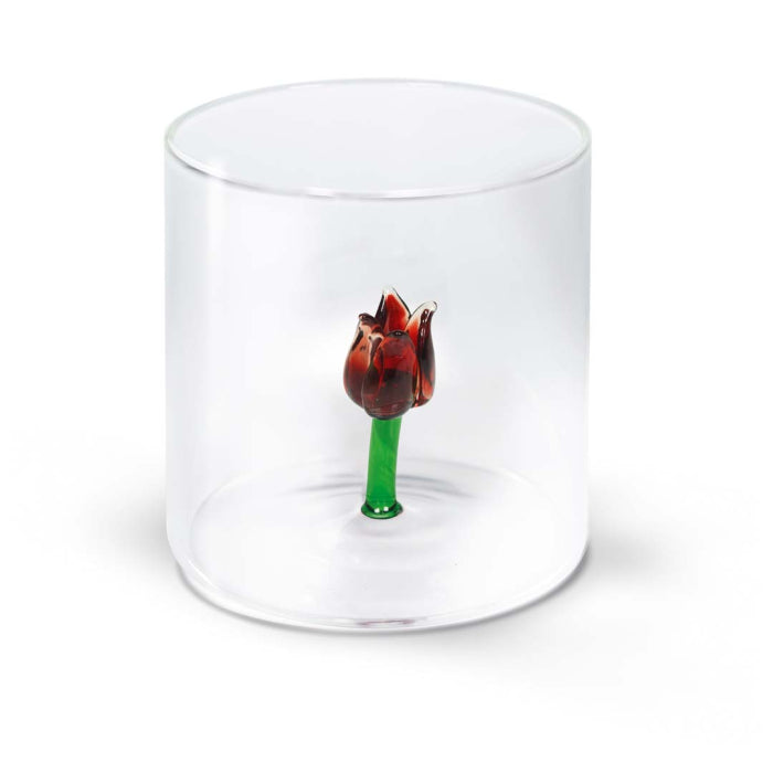 Bicchiere in vetro borosilicato con soggetto in vetro colorato all'interno